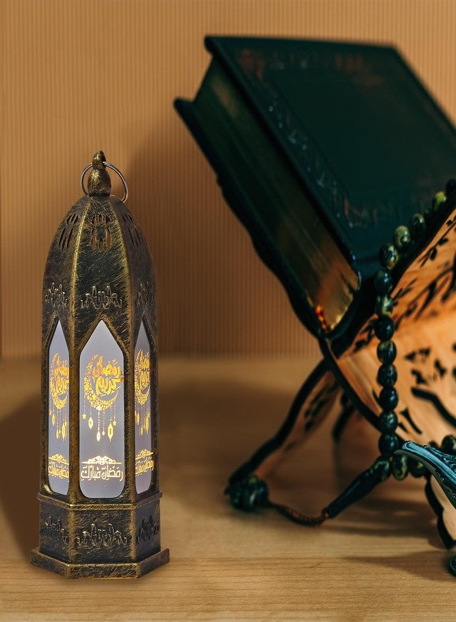 ABTOLS 2 Pieces Ramadan Lantern Lights，Hanging Lamp Eid Mubarak Flameless Candle Lanterns Mini Castle Moon Ramadan Hanging Candle Lantern Black Islamic Muslim Light Lantern for Home Tabletop Decor - Image 3